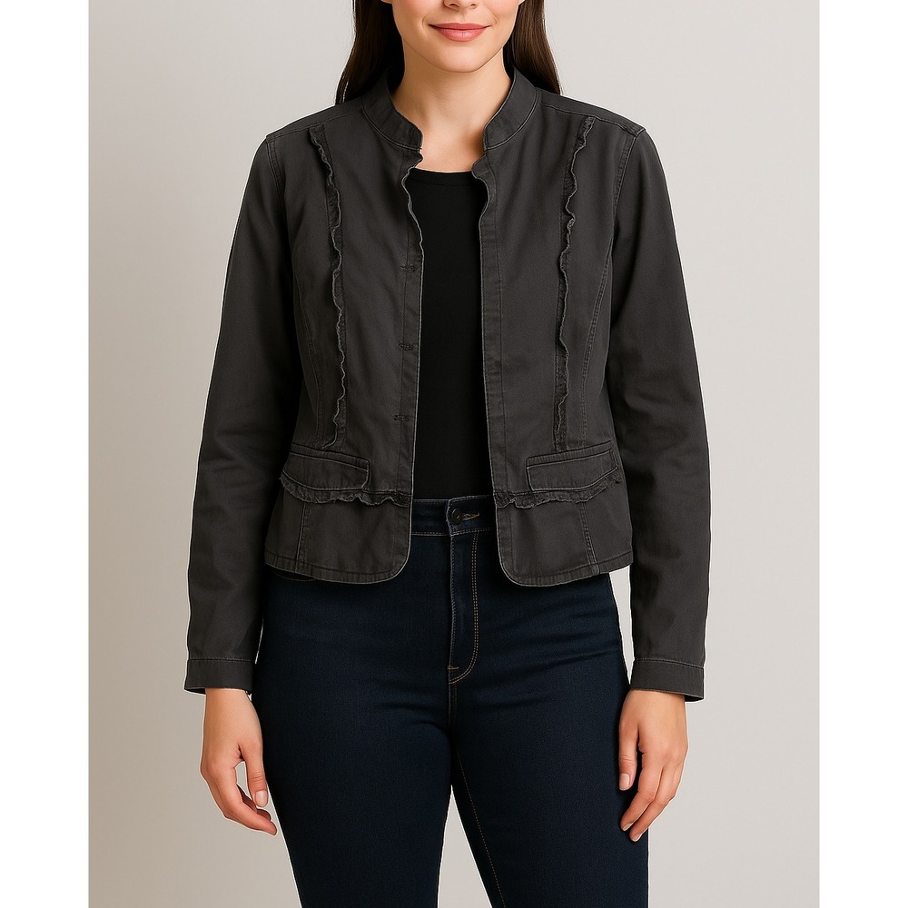 Papaya Dark Gray Ruffle Jacket – Women's 12 (Missing Buttons)